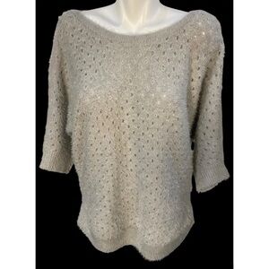 Lauren Michelle Gray Eyelet Eyelash Sweater Pearl Buttons on Sleeves Size Large